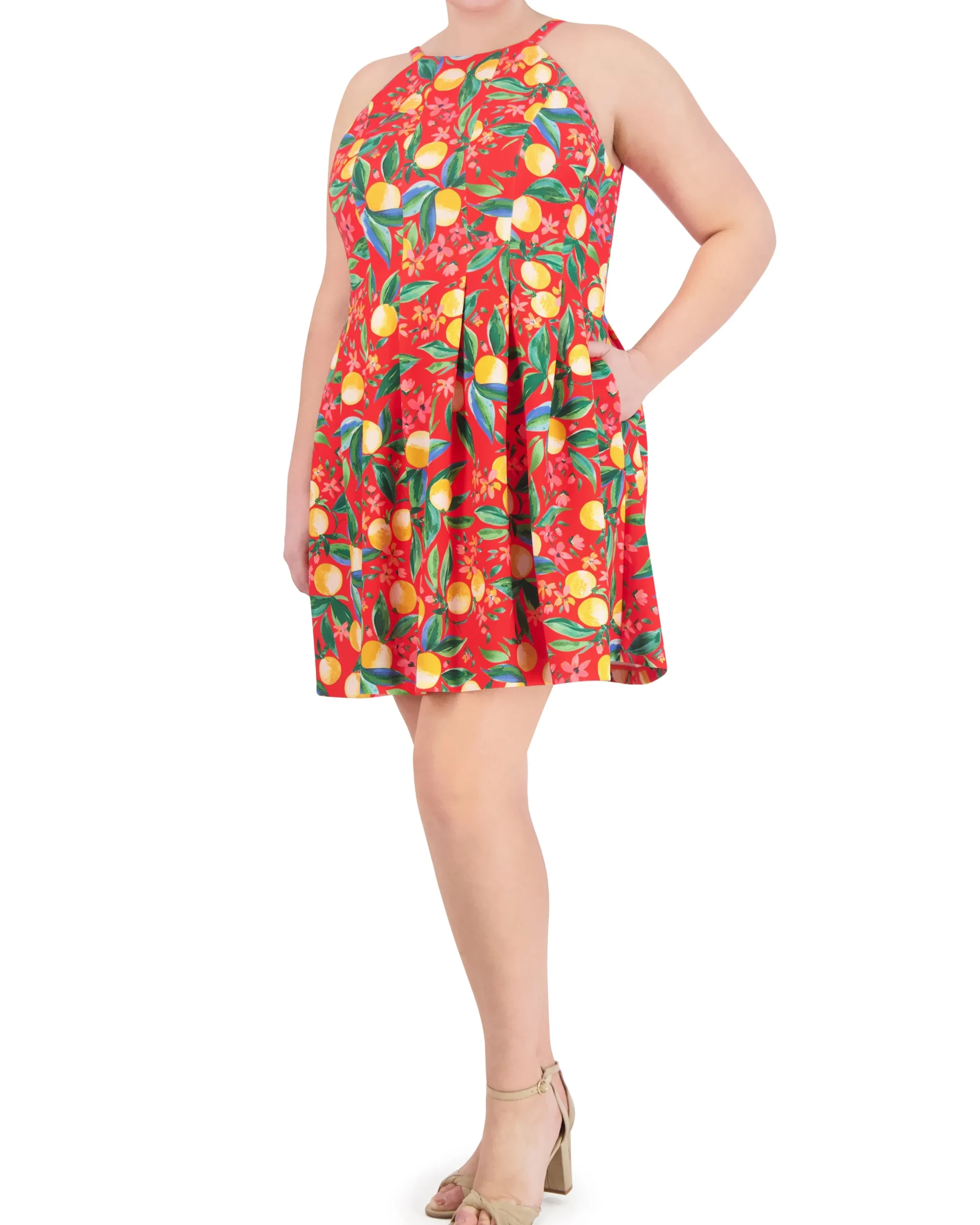 Plus-Size Printed Cutout Halter Dress