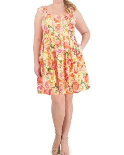 Plus-Size Printed Square-Neck Fit-And-Flare Dress