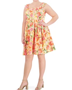 Plus-Size Printed Square-Neck Fit-And-Flare Dress