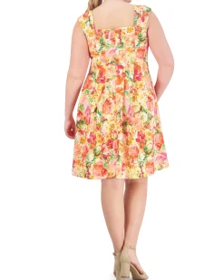 Plus-Size Printed Square-Neck Fit-And-Flare Dress