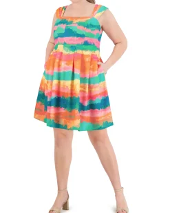 Plus-Size Printed Square-Neck Fit-And-Flare Dress