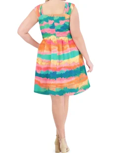 Plus-Size Printed Square-Neck Fit-And-Flare Dress
