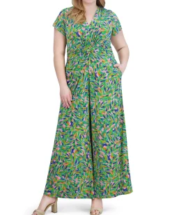Plus-Size Printed Twist-Detail Jumpsuit