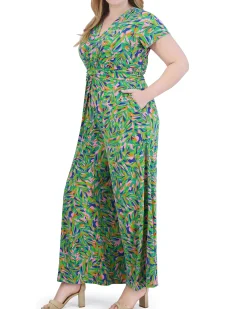 Plus-Size Printed Twist-Detail Jumpsuit