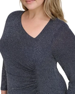 Plus-Size Ruched Asymmetric-Neckline Dress