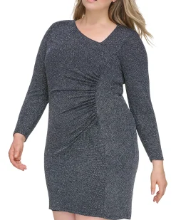 Plus-Size Ruched Asymmetric-Neckline Dress