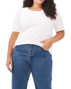 Plus-Size Ruched Sleeve Eyelet Top