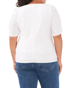 Plus-Size Ruched Sleeve Eyelet Top
