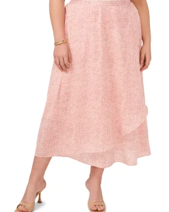 Plus-Size Swirling-Dot-Print Crossover Midi Skirt
