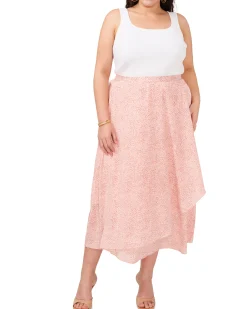 Plus-Size Swirling-Dot-Print Crossover Midi Skirt