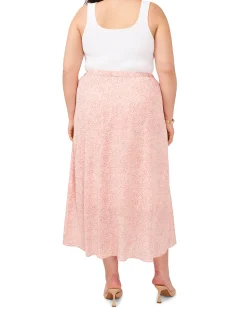 Plus-Size Swirling-Dot-Print Crossover Midi Skirt