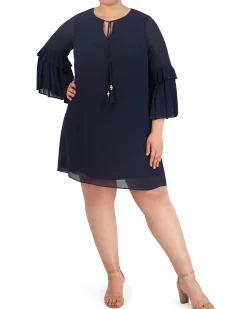 Plus-Size Tasseled Pleated-Sleeve Dress