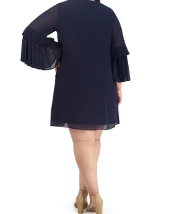 Plus-Size Tasseled Pleated-Sleeve Dress