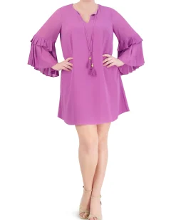 Plus-Size Tasseled Pleated-Sleeve Dress