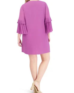 Plus-Size Tasseled Pleated-Sleeve Dress