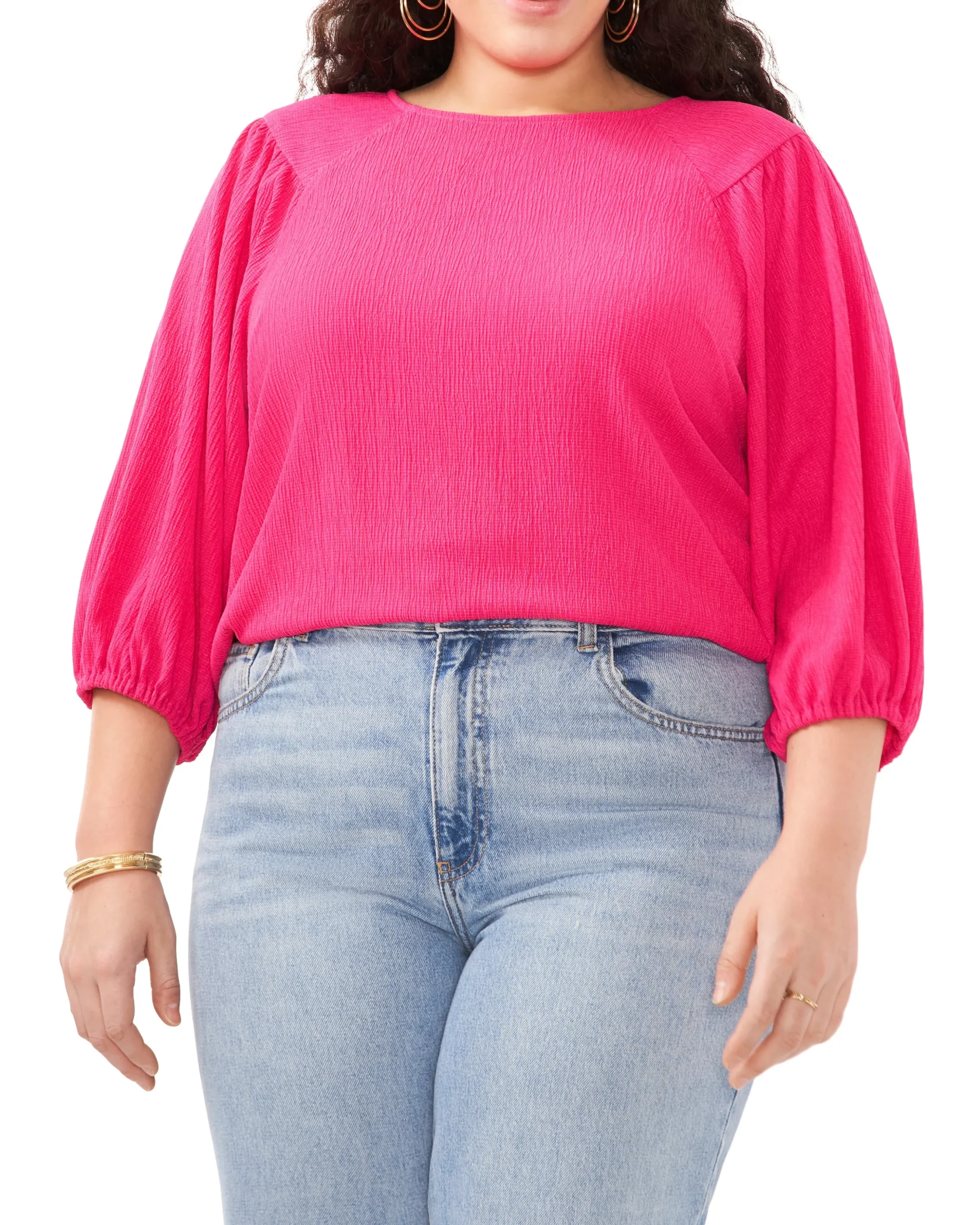 Plus-Size Textured Puff Sleeve Top