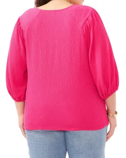 Plus-Size Textured Puff Sleeve Top