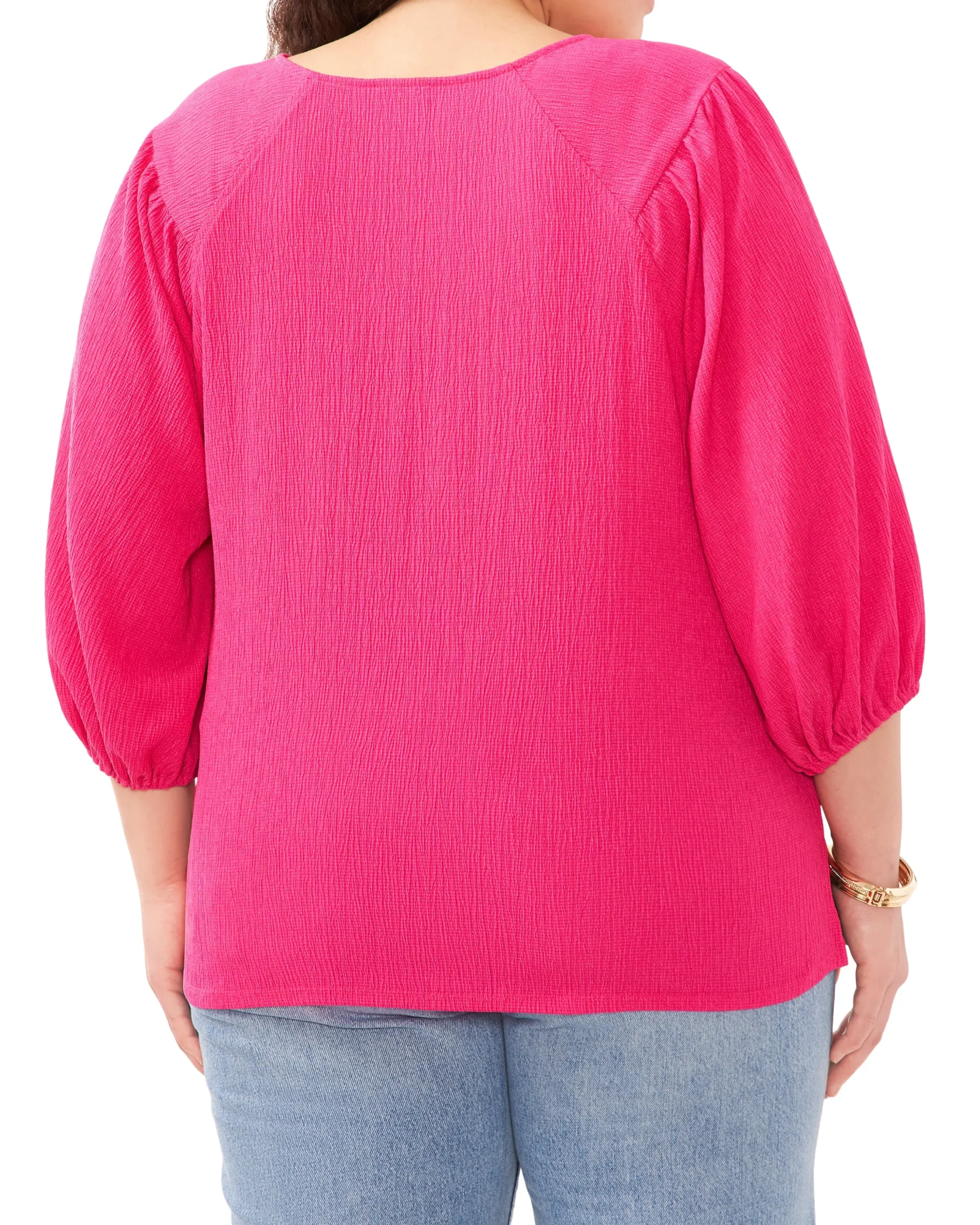 Plus-Size Textured Puff Sleeve Top