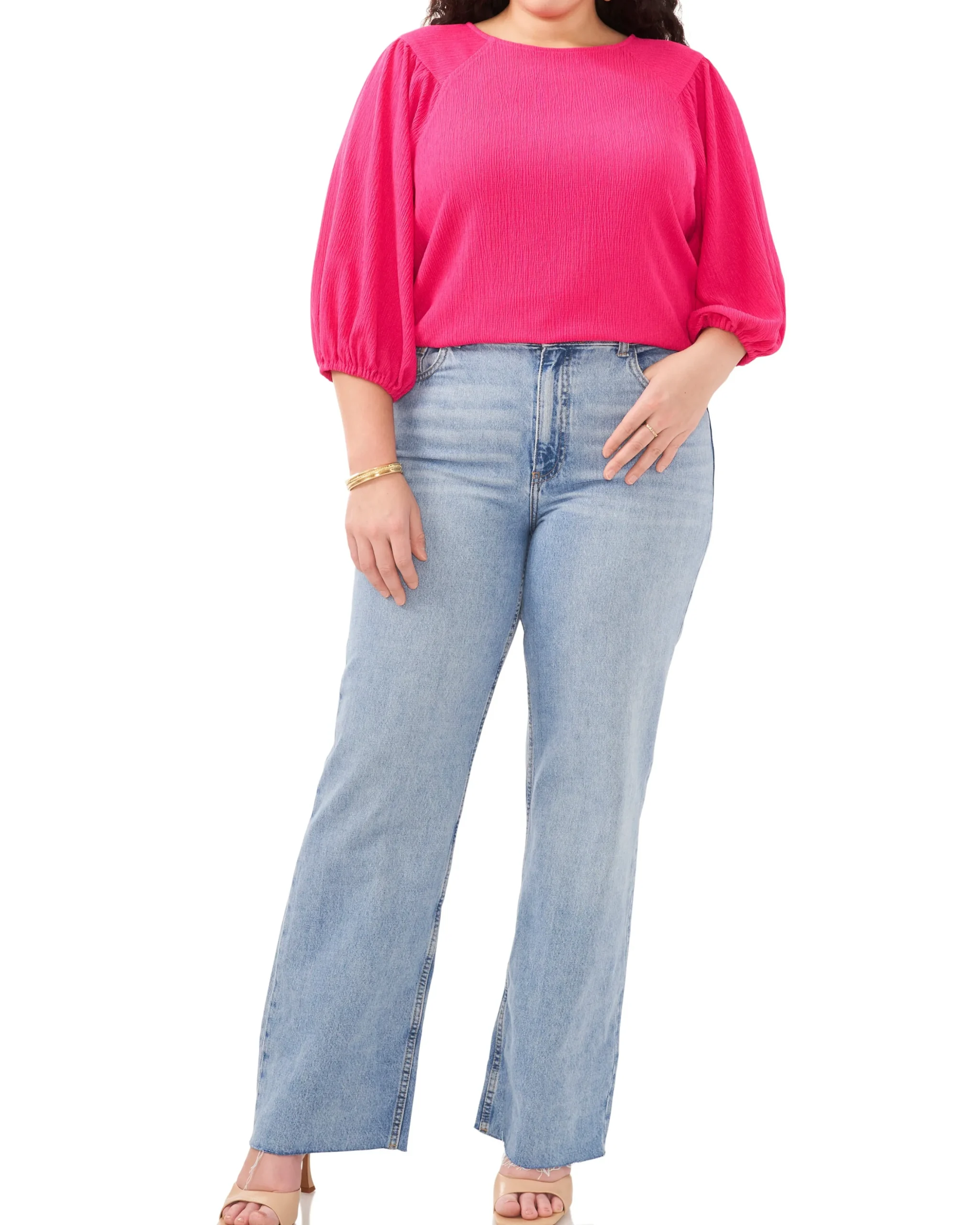 Plus-Size Textured Puff Sleeve Top
