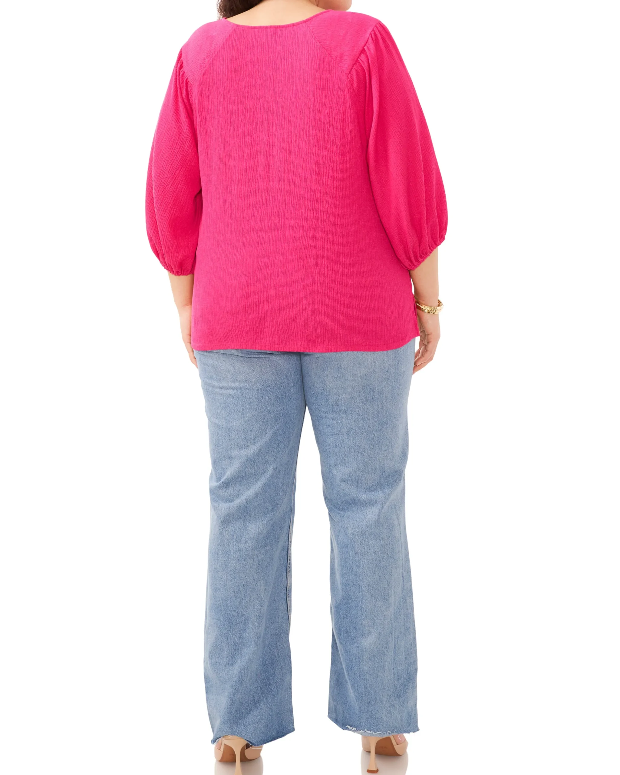 Plus-Size Textured Puff Sleeve Top