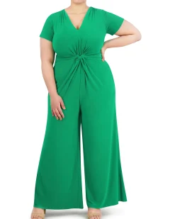 Plus-Size Twist-Front Flared-Leg Jumpsuit