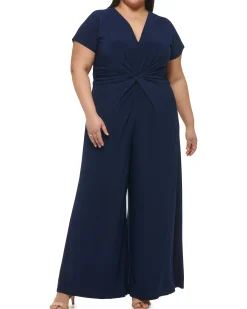 Plus-Size Twist-Front Flared-Leg Jumpsuit