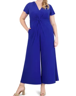 Plus-Size Twist-Front Flared-Leg Jumpsuit