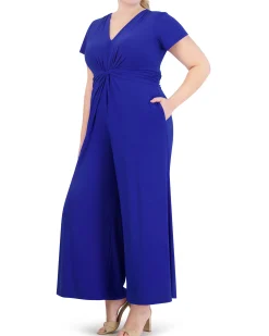 Plus-Size Twist-Front Flared-Leg Jumpsuit