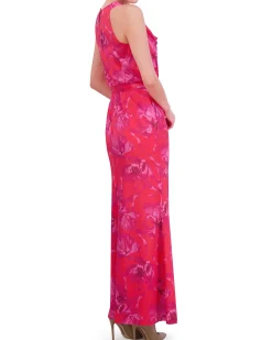 Printed Cowl-Neck Blouson-Bodice Gown