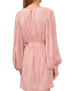 Printed Smocked Shoulder Puff Sleeve Dress
