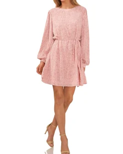 Printed Smocked Shoulder Puff Sleeve Dress