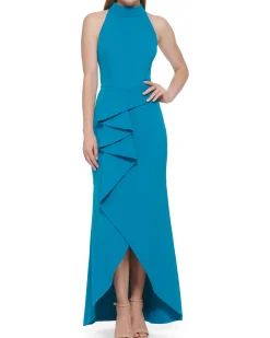 Ruffled Mock-Neck Gown