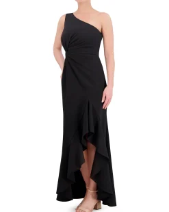 Ruffled One-Shoulder Twist-Front Gown