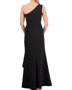Ruffled One-Shoulder Twist-Front Gown
