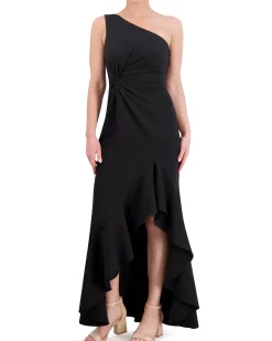 Ruffled One-Shoulder Twist-Front Gown