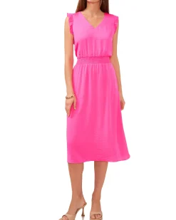 Smocked Ruffled Overlay Midi Dress