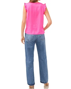 V-Neck Pleated Cap Sleeve Blouse
