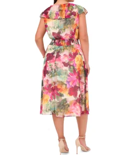 V-Neck Smocked Waist Midi Dress